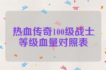 热血传奇100级战士等级血量对照表