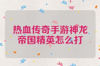 热血传奇手游神龙帝国精英怎么打