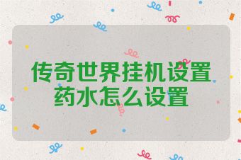 传奇世界挂机设置药水怎么设置
