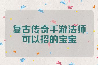 复古传奇手游法师可以招的宝宝