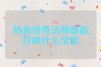 热血传奇法师都能召唤什么宝宝
