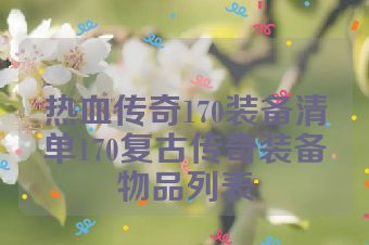 热血传奇170装备清单170复古传奇装备物品列表
