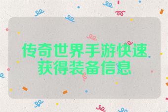 传奇世界手游快速获得装备信息