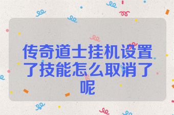 传奇道士挂机设置了技能怎么取消了呢