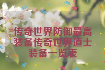 传奇世界防御最高装备传奇世界道士装备一览表