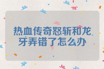 热血传奇怒斩和龙牙弄错了怎么办