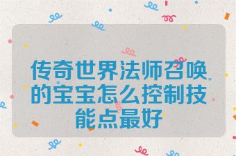 传奇世界法师召唤的宝宝怎么控制技能点最好