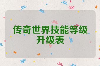 传奇世界技能等级升级表