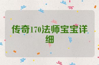 传奇170法师宝宝详细