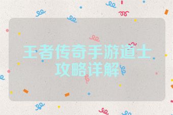 王者传奇手游道士攻略详解