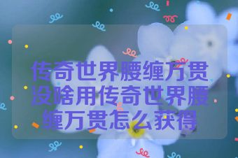 传奇世界腰缠万贯没啥用传奇世界腰缠万贯怎么获得