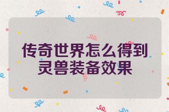 传奇世界怎么得到灵兽装备效果