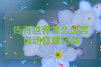 传奇世界怎么设置自动修理装备