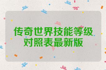 传奇世界技能等级对照表最新版