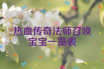 热血传奇法师召唤宝宝一览表