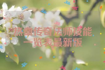 热血传奇法师技能一览表最新版