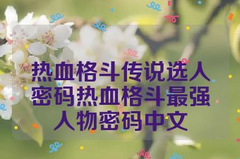 热血格斗传说选人密码热血格斗最强人物密码中文