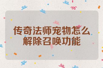 传奇法师宠物怎么解除召唤功能