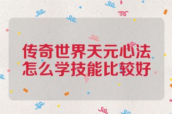 传奇世界天元心法怎么学技能比较好