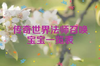传奇世界法师召唤宝宝一览表