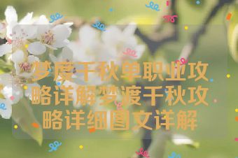 梦度千秋单职业攻略详解梦渡千秋攻略详细图文详解