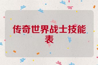传奇世界战士技能表