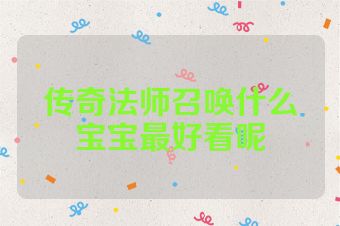 传奇法师召唤什么宝宝最好看呢