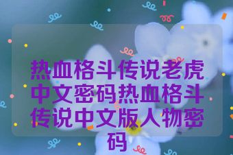 热血格斗传说老虎中文密码热血格斗传说中文版人物密码