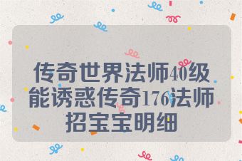 传奇世界法师40级能诱惑传奇176法师招宝宝明细
