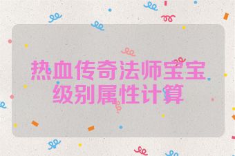 热血传奇法师宝宝级别属性计算