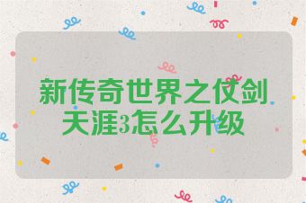 新传奇世界之仗剑天涯3怎么升级