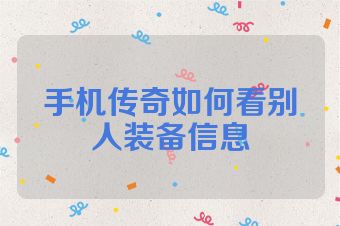 手机传奇如何看别人装备信息