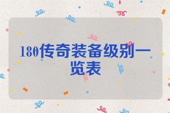 180传奇装备级别一览表