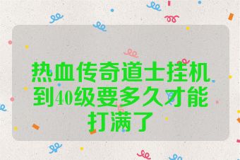 热血传奇道士挂机到40级要多久才能打满了