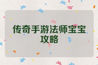 传奇手游法师宝宝攻略