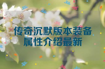 传奇沉默版本装备属性介绍最新