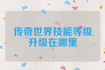 传奇世界技能等级升级在哪里