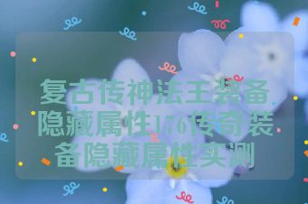 复古传神法王装备隐藏属性176传奇装备隐藏属性实测