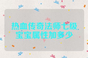热血传奇法师七级宝宝属性加多少