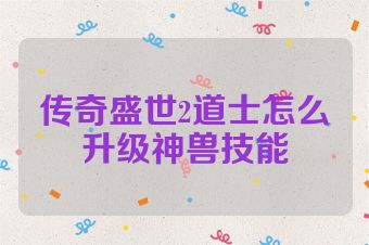 传奇盛世2道士怎么升级神兽技能