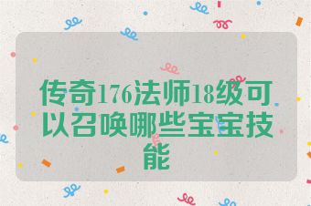 传奇176法师18级可以召唤哪些宝宝技能