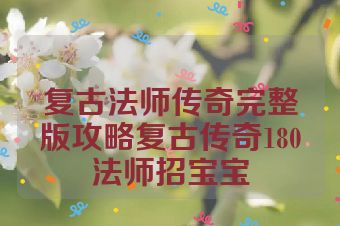 复古法师传奇完整版攻略复古传奇180法师招宝宝
