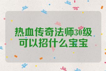 热血传奇法师30级可以招什么宝宝