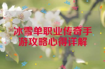 冰雪单职业传奇手游攻略心得详解