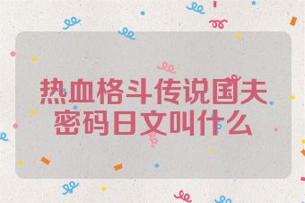 热血格斗传说国夫密码日文叫什么