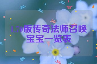 1.70版传奇法师召唤宝宝一览表