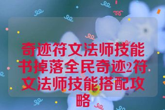 奇迹符文法师技能书掉落全民奇迹2符文法师技能搭配攻略