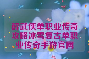 醉武侠单职业传奇攻略冰雪复古单职业传奇手游官网