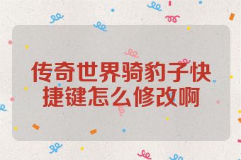 传奇世界骑豹子快捷键怎么修改啊