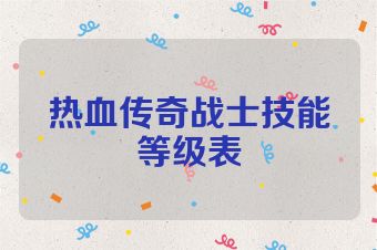 热血传奇战士技能等级表